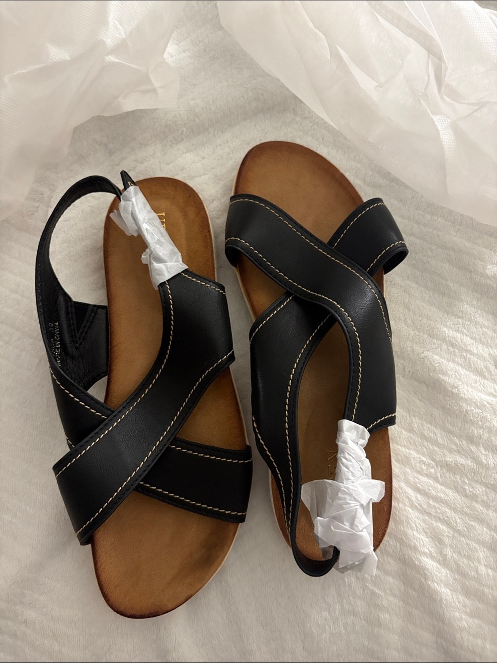 Women’s Black Leather-Style Crossover Slingback Sandals
